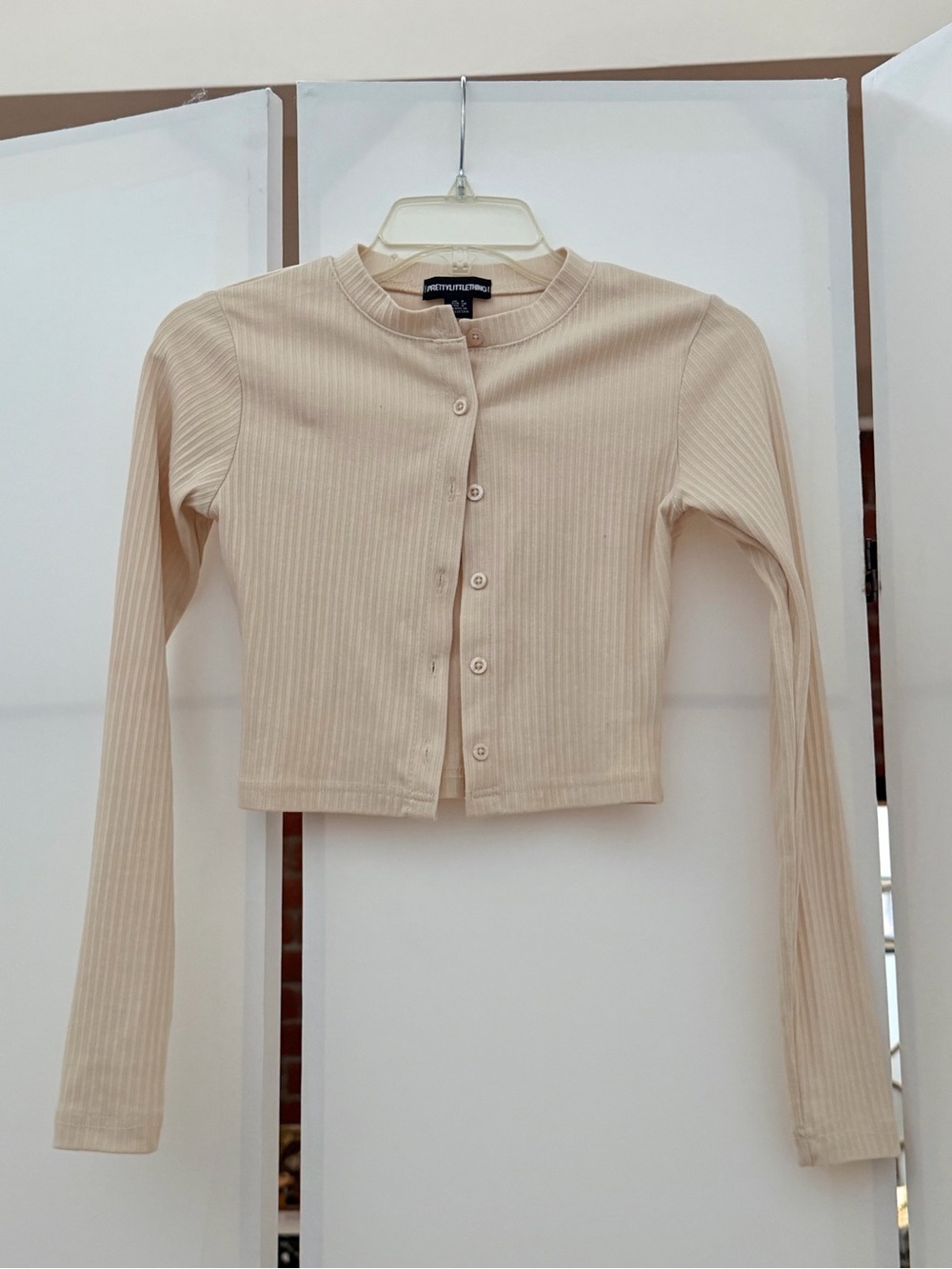 Cream Ribbed Button Down Long Sleeve Top